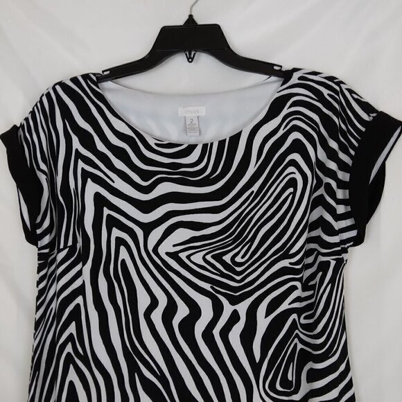 Chico's | Zebra Sheath Dress Black White Stretch | Size L (12) - Picture 2 of 7